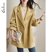 羊毛呢外套2023秋冬季高端小个子零羊绒，大衣品牌女装韩版修身