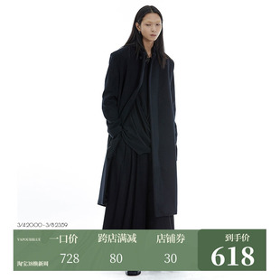 VAPOURBLUE新中式羊毛绒呢子大衣冬季男女黑色中长款加厚毛呢外套