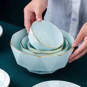 北欧ins金边钻石碗创意，日式纯色家用陶瓷，米饭碗汤碗大碗泡面碗