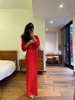 英国设计师纯原单褶皱超长款maxi红色礼服连衣裙
