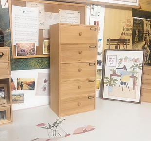 zakka多层木质小立柜，办公桌面多层复古抽屉式杂物盒分类收纳柜