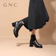 gnc粗跟弹力短靴女2023冬季欧美风小个子羊皮，高跟短筒瘦瘦靴