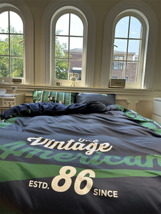 60支北欧条纹藏蓝绿字母四件套长绒棉数码印花1.5m1.8米被套床单
