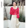 RECTO设计师品牌红色圣诞粗针织波浪圆领短款开衫毛衣外套女装