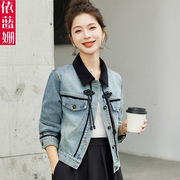 新中式国风盘扣小个子牛仔，外套短款女春秋季休闲流行夹克上衣