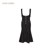 covengarden哥文花园，冬复古黑色，背心鱼尾裙毛呢连衣裙