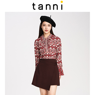 tanni淑女夏季款镜中呓语雪纺花边飘带气质长袖衬衫TI31SH065A