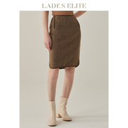 LadySElite/慕裁 100%羊毛西装半裙女2023春夏复古金棕优雅职业裙