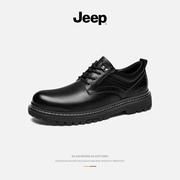 jeep吉普男鞋2024年春季低帮真皮，英伦工装马丁靴大头休闲皮鞋