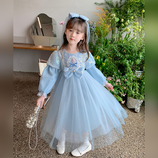 女童春装爱莎公主裙，2024儿童装洋气艾莎连衣裙，小女孩春秋裙子