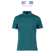 OUHTEU/欧度男士短袖T恤绿色翻领条纹商务合体版夏季