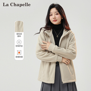 拉夏贝尔短外套女2024春季时尚设计感摇粒绒保暖宽松短外套