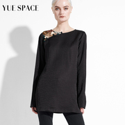 YUESPACE新中式套头衫蕾丝镂空拼接长袖宽松圆领女士春夏T恤小衫