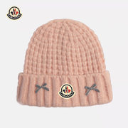 蒙口米色毛线帽女秋冬季保暖帽，大头围护耳套头针织帽