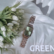 ieke绿色表盘手表女小众，轻奢设计时尚，个性冷淡风简约钢带表