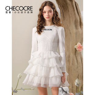 茬客小众设计感白色连衣裙女甜美气质个性时尚，减龄绣花公主蛋糕裙