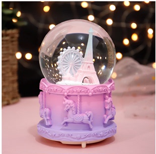 法国巴黎埃菲尔铁塔水晶球摩天轮飘雪音乐盒八音盒创意女生日礼物