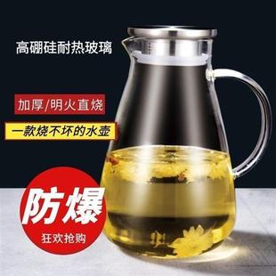 冷水壶家用高硼硅玻璃茶壶加厚耐热冰水瓶大容量凉水壶不锈钢盖。