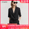 Amii2024夏季短款西装外套女炸街短袖休闲西服上衣黑色职业装