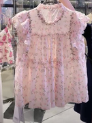 小清新夏装娃娃衫雪纺，上衣夏女韩系甜美设计感粉色小飞袖碎花衬衫