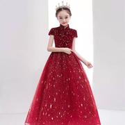 儿童礼服公主裙女童钢琴表演礼服红色洋气蓬蓬纱小女孩主持人礼服
