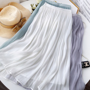 高级欧根纱裙子2024春夏季气质白色简约半身裙女夏季裙子高腰显瘦