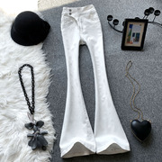 白色微喇牛仔裤女夏季薄款高腰设计感显瘦弹力小个子阔腿喇叭长裤