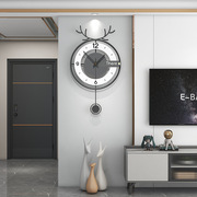 挂钟装饰客厅时尚钟表创意家用现代简约壁饰时钟挂墙鹿头静音挂表