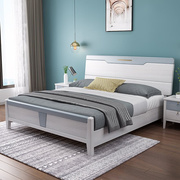 现代简约轻奢实木床，1.8米经济型白色压纹双人，婚床1.5女学生儿童床