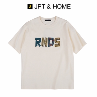 JPTHOME23秋极简风尚男士宽松版型纯色字母印花五分袖圆领T恤
