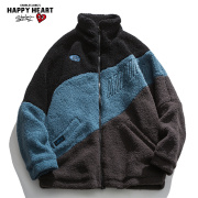 charlesjang'shappyheart查尔斯桃心冬季羊羔绒拼接色棉衣