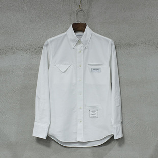 潮牌夏季韩版修身白色tb长袖衬衫牛津纺长袖，纯棉打底衬衣