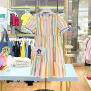 款t+女童短袖连衣裙，韩国夏季儿童薄款彩色，竖条纹裙子