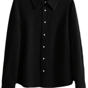 加绒加厚复古小众黑色衬衫，女秋冬季时尚洋派上衣，内搭内搭衬衫外套