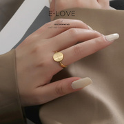 韩国时尚简约气质K金色圆牌食指戒指指环女小众潮网红冷淡风
