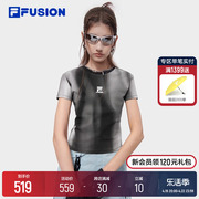 FILA FUSION斐乐潮牌女子针织短袖衫2024夏季休闲时尚修身T恤