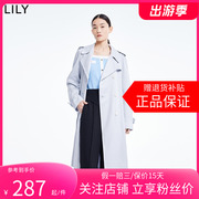 商场同款LILY2024春女装舒适天丝气质纯色双排扣风衣外套