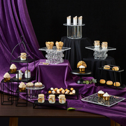 欧式黑色甜品台摆件婚礼装饰点心，展示架亚克力托盘高端水晶架子