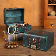 复古祖母绿小木盒子便携式带锁首饰盒项链饰品收纳盒收藏盒百宝箱