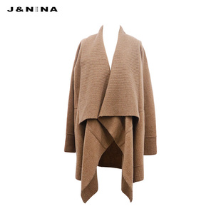 j&nina捷恩尼纳大翻领，羊毛毛针织开衫，女冬季设计感毛衣外套