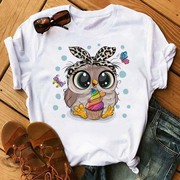 Cartoon Owl  T Shirt 可爱卡通猫头鹰亲子印花短袖t恤女夏季