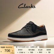 clarks其乐自然系列男鞋英伦车，缝线舒适柔软牛皮，休闲鞋系带低帮鞋