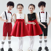六一儿童演出服小学生大合唱女童红色舞蹈礼服裙男童朗诵表演服装