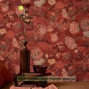 美式复古壁纸梵高壁画墨绿色，红色墙布卧室客厅，电视背景墙法式墙纸