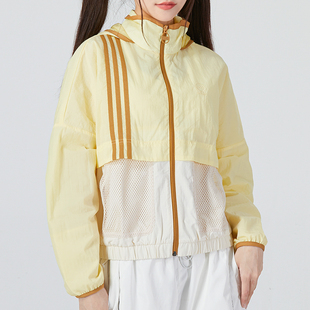 阿迪达斯外套女上衣，20222春季黄色风衣，宽松夹克运动服hn2329