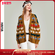 havva2023秋冬毛衣外套，女宽松慵懒设计感小众针织开衫l87321