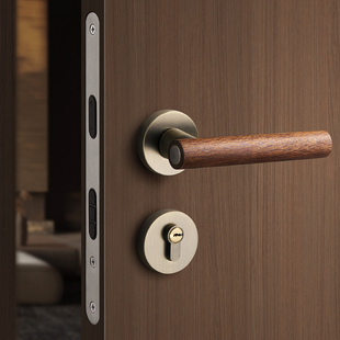 新中式卧室门锁室内木，门锁磁吸静音复古木门门把手，实木中古房门锁