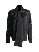 欧美风黑色缎面长袖上衣 2024时尚气质设计感系带款女式衬衫