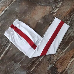 校服裤子白色一条道杠宽红色条儿童男女中小学生加绒订做运动休闲