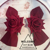 中国红新年红玫瑰花朵发夹头饰复古萝丽新娘礼服宫廷拍照侧边夹